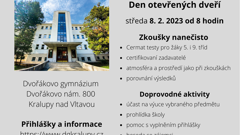 Přijímací zkoušky nanečisto a Den otevřených dveří 2023