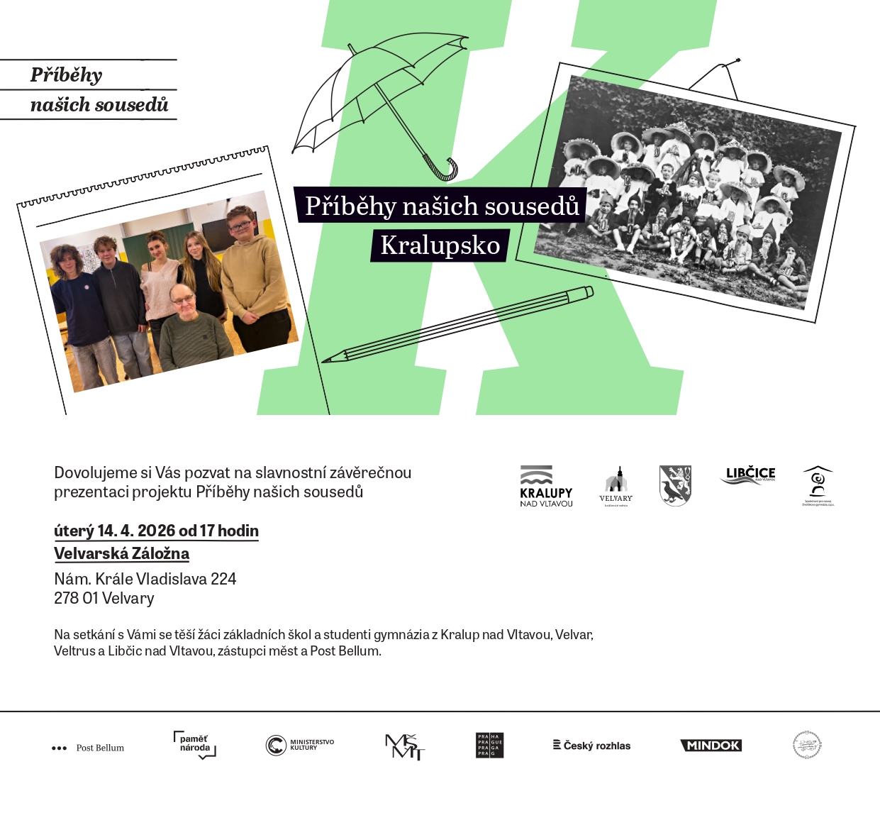 Zaposlouchejte se do Příběhů našich sousedů Kralupsko - úterý 14. 4. 2026 od 17 hod ve Velvarech
