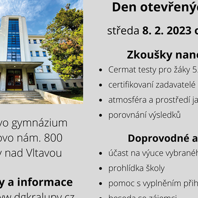 Přijímací zkoušky nanečisto a Den otevřených dveří 2023