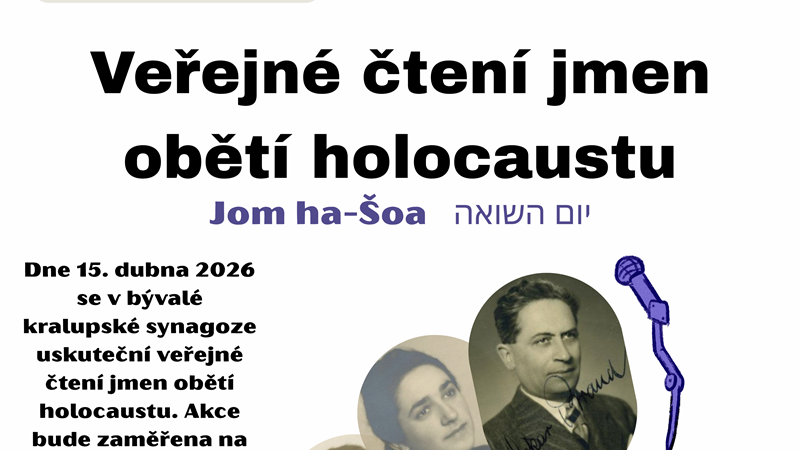 Jom ha-šoa – veřejné čtení jmen obětí holokaustu – středa 15. dubna od 16:30 v bývalé kralupské synagoze